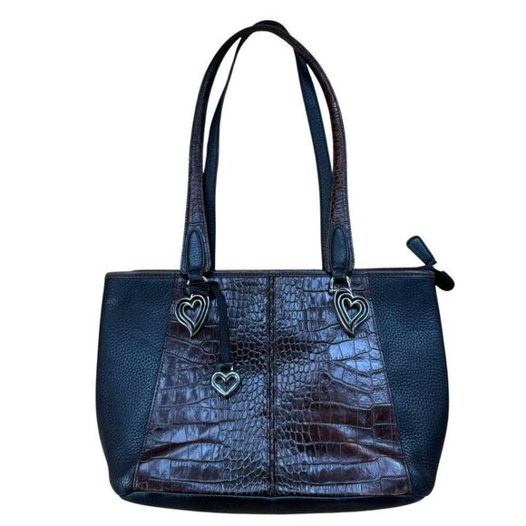 Brighton Double Heart Handbag Croc Embossed Pebbled Leather shoulder bag